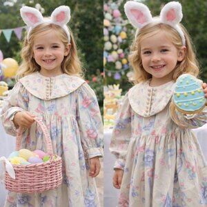 Vintage 80's Sarah Kent Girls Ivory Floral Victorian Party Dress Sz 6X